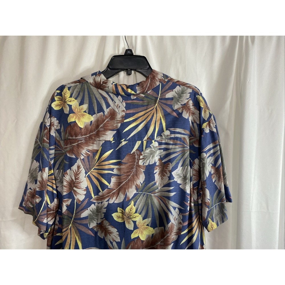 Caribbean Joe Hawaiian Shirt Mens Large Blue Excellent Tropical Palm Rayon Camp - Picture 9 of 10